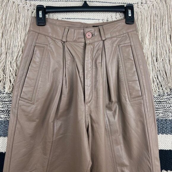 Toffs Women's Leather Taupe Vintage Y2K High Rise Pants Size 6 - Picture 4 of 9